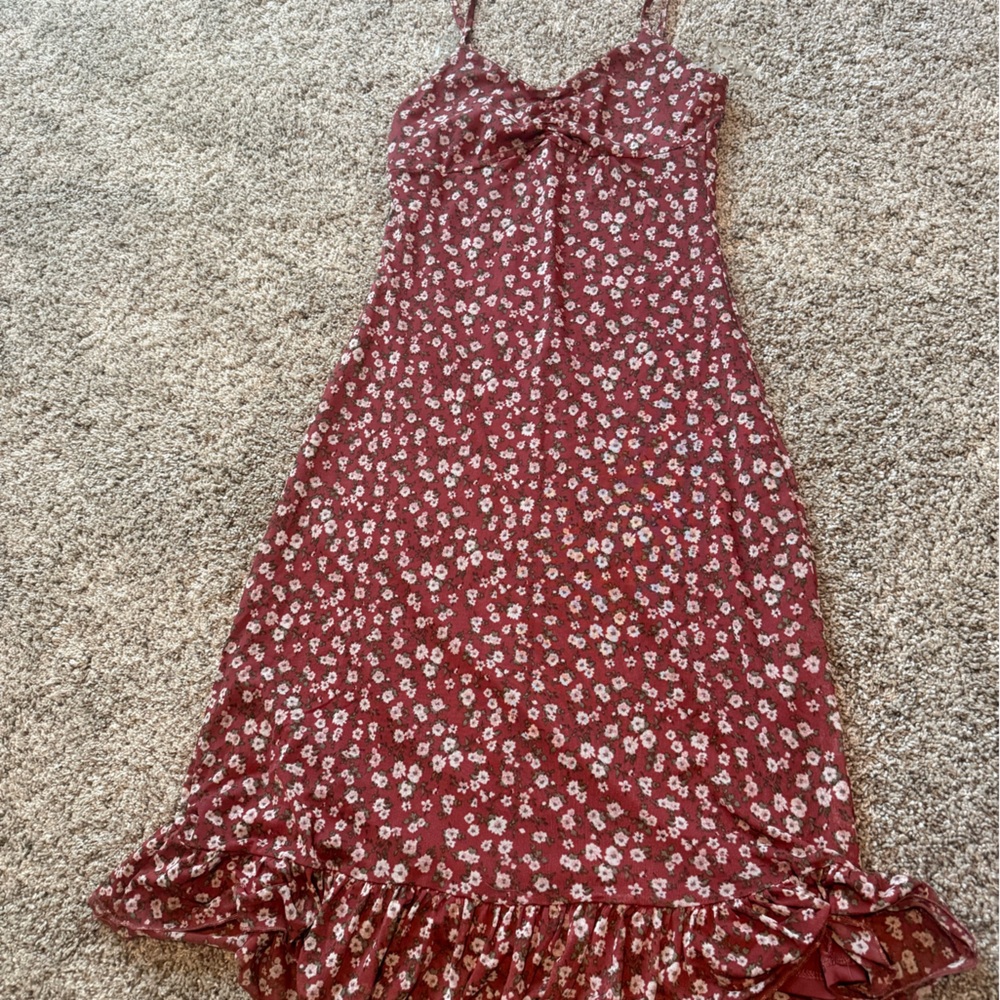 Ultra Flirt Burgundy Floral Midi Dress